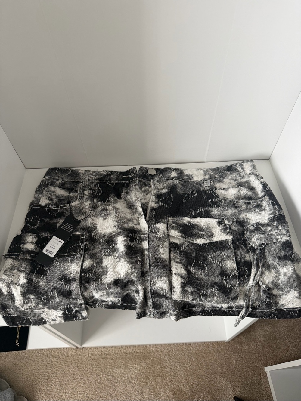 Fashion Nova Black & White Cargo Denim Mini Skirt 1X NWT